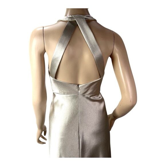 Jenny Yoo Satin Halter Bridesmaid Event Evening Dress Gown Sz 0 Champagne - Picture 6 of 11
